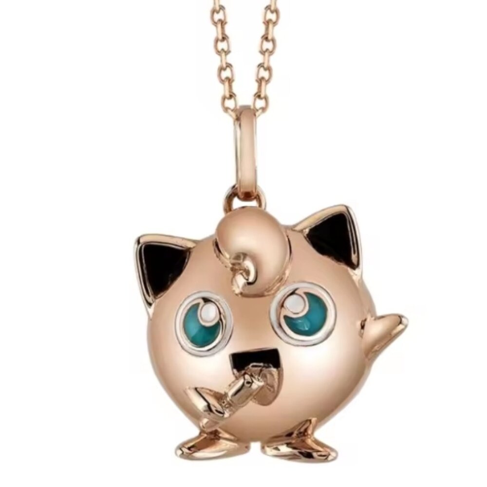 Rose Gold Plated Over 925 Sterling Silver Pokémon Jiggly Puff Pendant Necklace